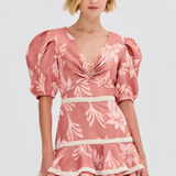 PatBO - Artichoke Puff Sleeve Mini Dress - Beige