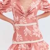 PatBO - Artichoke Puff Sleeve Mini Dress - Beige