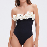 PatBO - Breeze Jacquard Flower Applique One Piece - Black