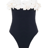 PatBO - Breeze Jacquard Flower Applique One Piece - Black