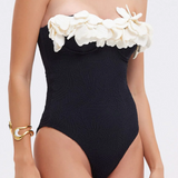 PatBO - Breeze Jacquard Flower Applique One Piece - Black