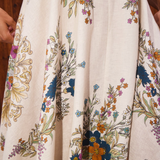 Close-up of a floral-patterned fabric with a neutral background