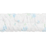 Roll of white fabric with small colorful specks on a white background