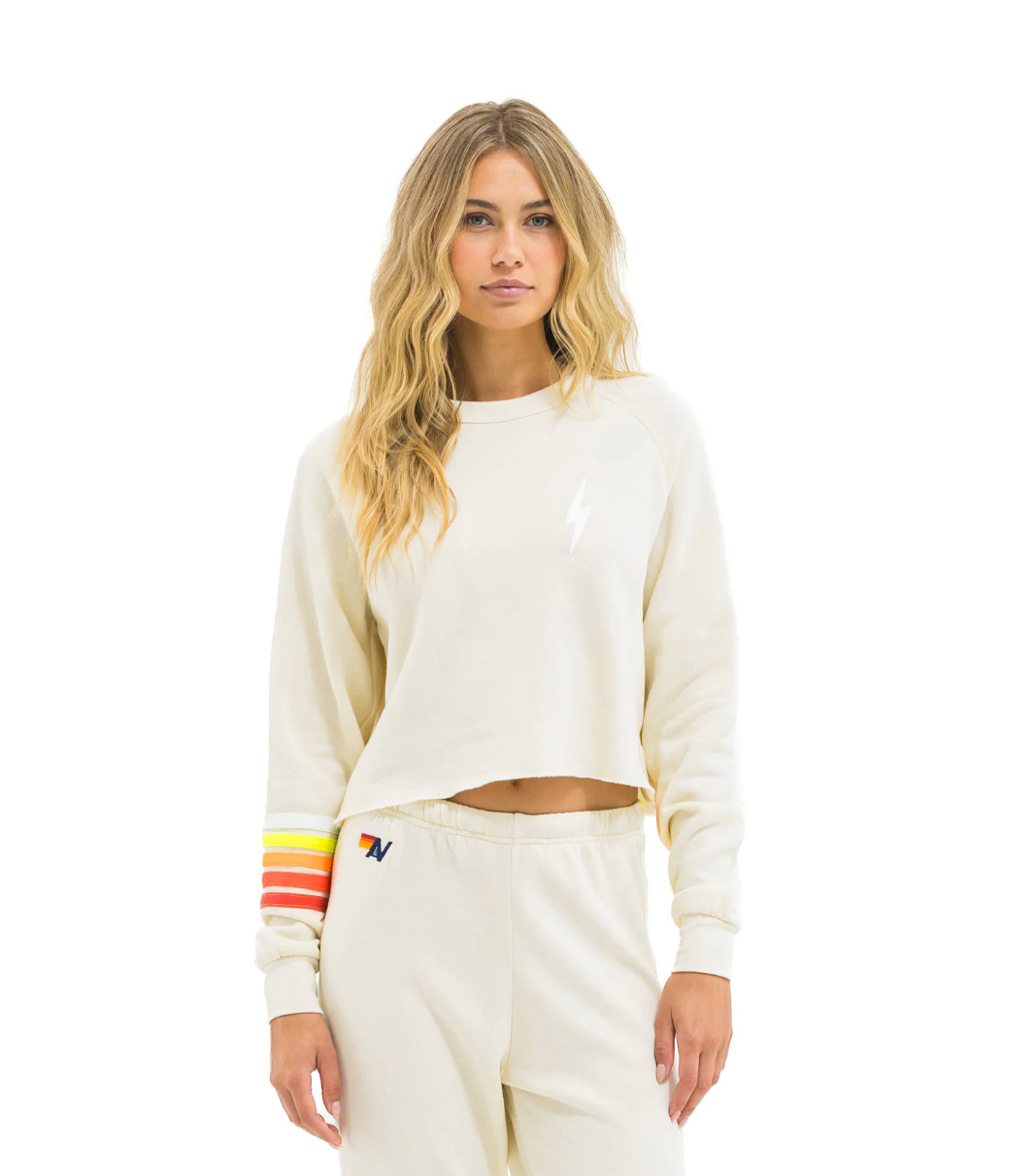 Aviator Nation - Bolt Cropped Crew - Vintage White / White Neon