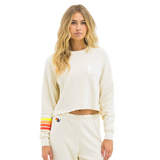 Aviator Nation - Bolt Cropped Crew - Vintage White / White Neon