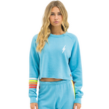 Aviator Nation - Bolt Cropped Crew - Aqua / White Neon