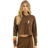 Aviator Nation - Bolt Cropped Crew - Chocolate / White Neon