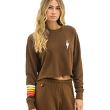 Aviator Nation - Bolt Cropped Crew - Chocolate / White Neon