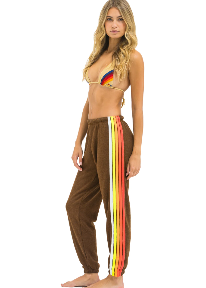 Aviator Nation - 5 Stripe Sweatpants - Chocolate / White Neon