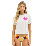 Aviator Nation heart Boyfriend Tee - Vintage White / Neon Pink