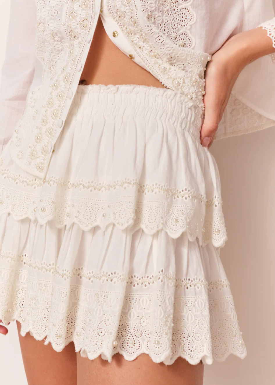 LoveShackFancy - Ruffle Mini Skirt - Pearl / Off White
