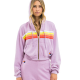 Aviator Nation - 5 Stripe Cropped Zip Hoodie - Mauve/White Neon