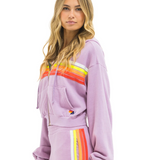 Aviator Nation - 5 Stripe Cropped Zip Hoodie - Mauve/White Neon