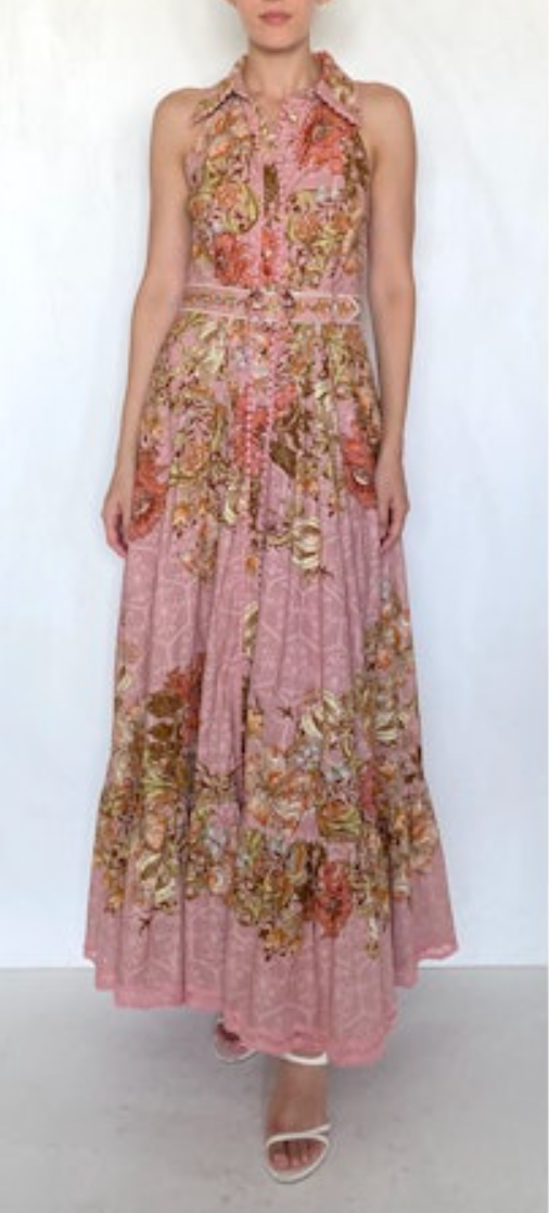 Long floral dress on a white background