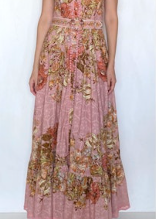 Long floral dress on a white background