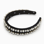 Black headband with pearls and crystals on a white background