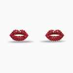 Red lip-shaped earrings on a white background