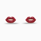 Red lip-shaped earrings on a white background