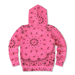 Pink hoodie with black pattern on a white background