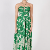 Poupette St Barth - Avril Long Dress - GREEN FLOWER BUNCH