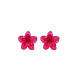 Pair of bright pink flower shaped hair clips
