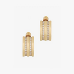 Gold hoop earrings with embedded stones on a white background