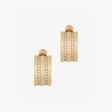 Gold hoop earrings with embedded stones on a white background