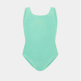 Mint green ribbed swimsuit on a white background