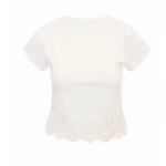 White lace-trimmed top on a white background