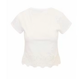White lace-trimmed top on a white background