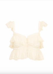 Cream-colored lace top on a white background