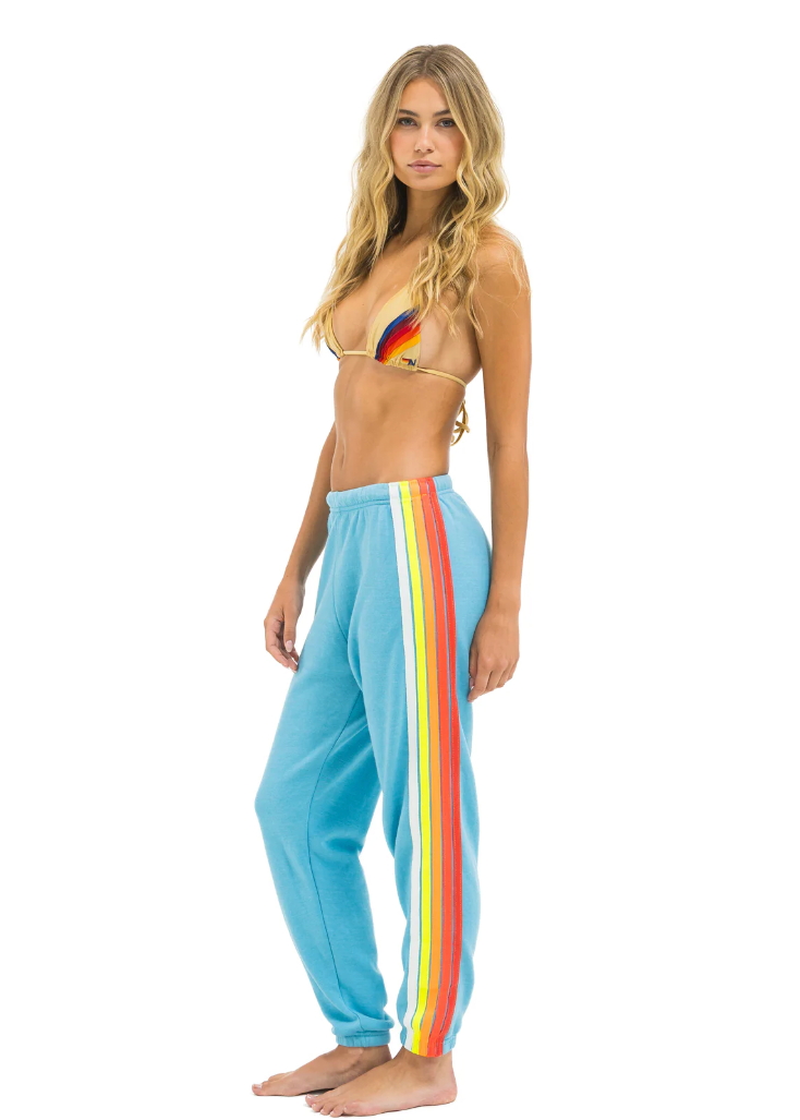Aviator Nation - 5 Stripe Sweatpants - Aqua / White Neon