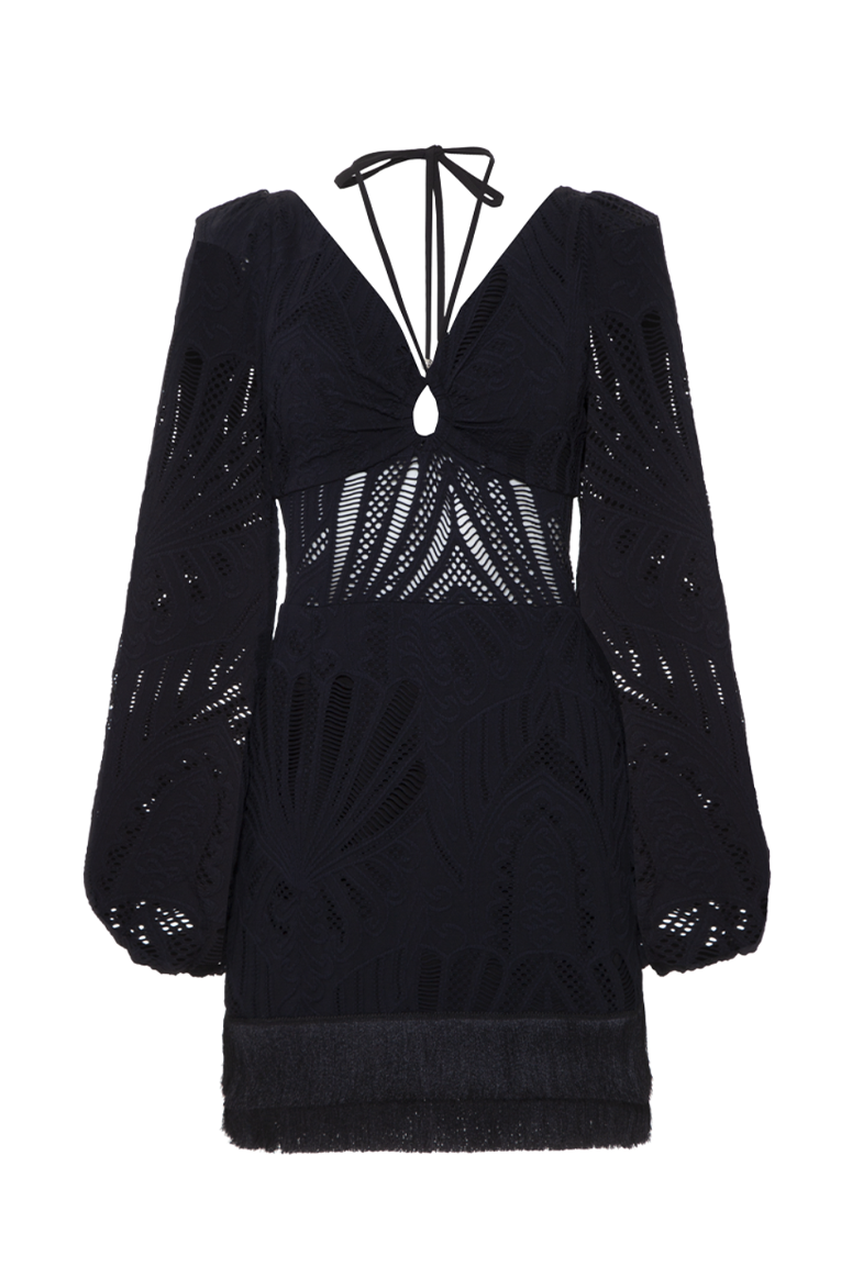PatBO - Long Sleeve Lace Mini Dress - Black