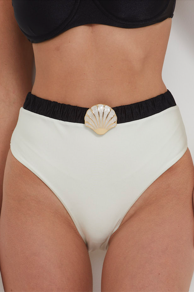 PatBO - Seashell High Cut Bikini Bottom - Black/White