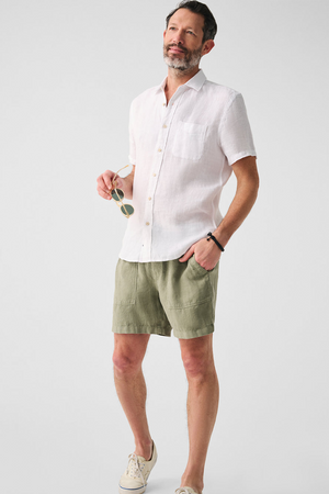 Faherty - Short Sleeve Linen Laguna Shirt - Bright White Basketweave