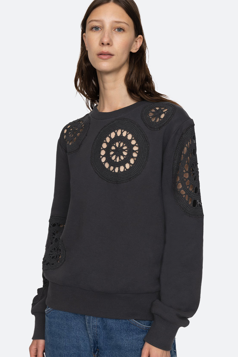 Sea New York - Joy Crochet Sweatshirt - Charcoal