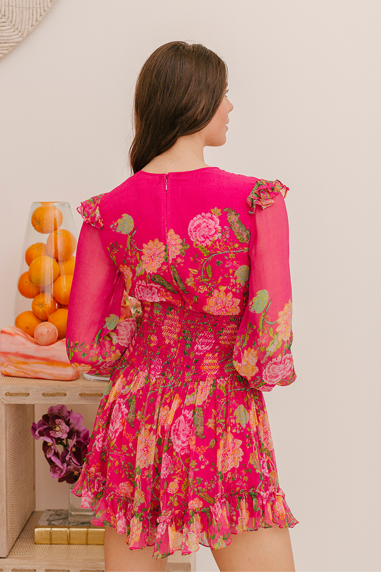 Rococo Sand - Chloe Long Sleeve Short Dress - Fuchsia Pink