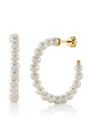 VASILEA - Pearl Hoop Earrings - 14k Gold