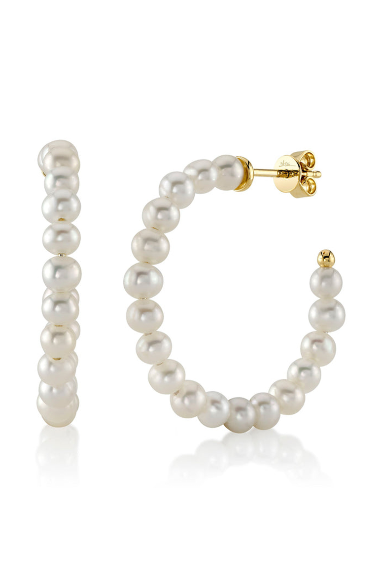 VASILEA - Pearl Hoop Earrings - 14k Gold