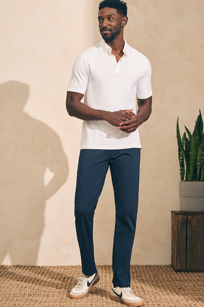 Outfit Business Casual Jeans And Polo Men's Outfit: White Polo, Navy Dress Pants, Black Leather Loafers, Outfit Business Casual Jeans And Polo Men's Outfit: White Polo, Navy Dress Pants, Black Leather Loafers,