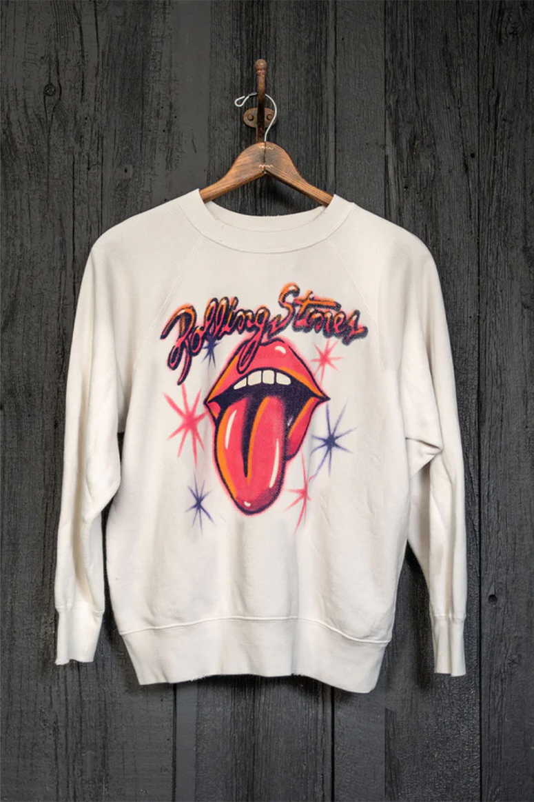 Madeworn - Rolling Stones Airbrush Shrunken Sweatshirt - Vintage White