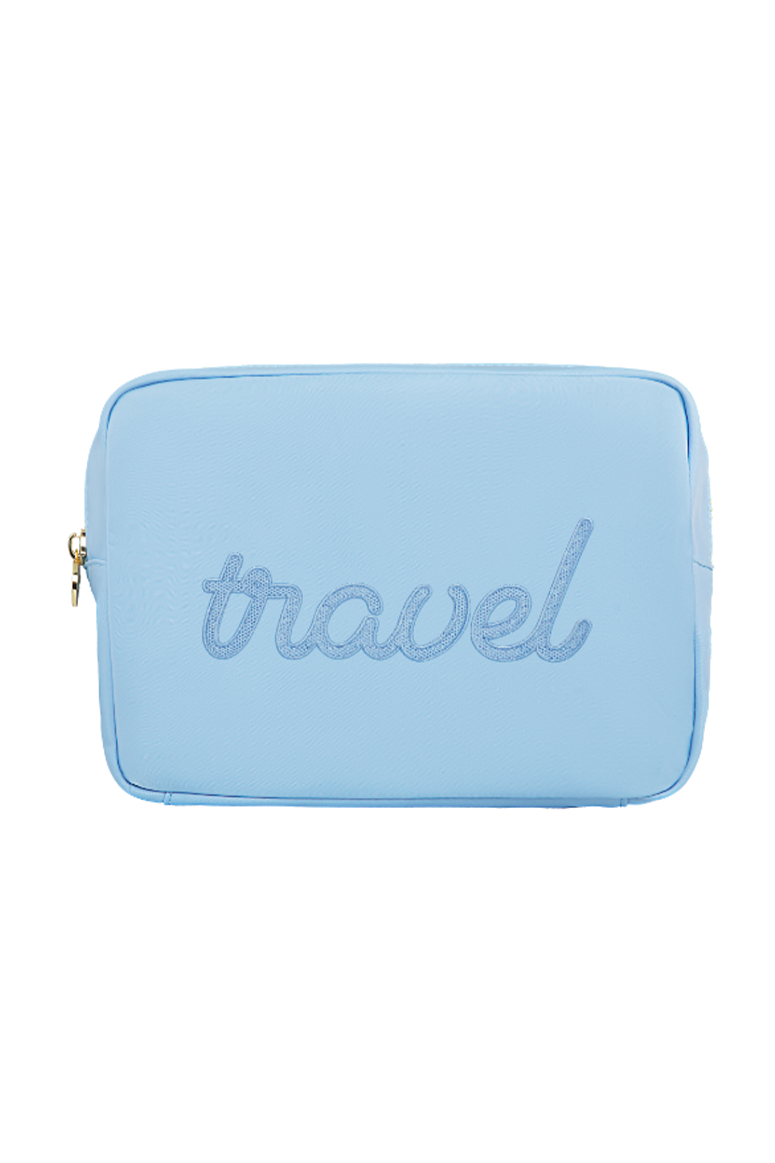 Stoney Clover Lane - "Travel" Embroidered Large Pouch - Periwinkle