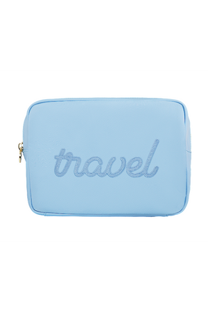 Stoney Clover Lane - "Travel" Embroidered Large Pouch - Periwinkle