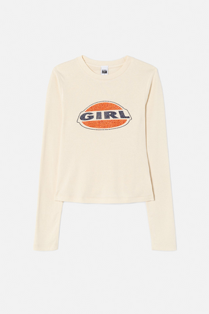 RE/DONE & PAM - 90s Baby "Girl" Sparkle Long Sleeve Tee - Naked