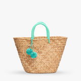 KAYU - St. Tropez Pom Pom Straw Tote - Seafoam Green