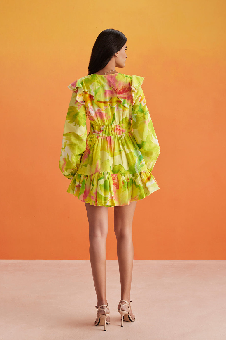 Hemant & Nandita - Mina Short Dress - Yellow Floral