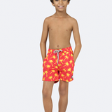 Tom & Teddy - Boys' Palm Swim Trunks - Coral & Lime