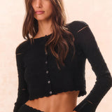 LoveShackFancy - Media Pointelle Knit Cardigan - Black