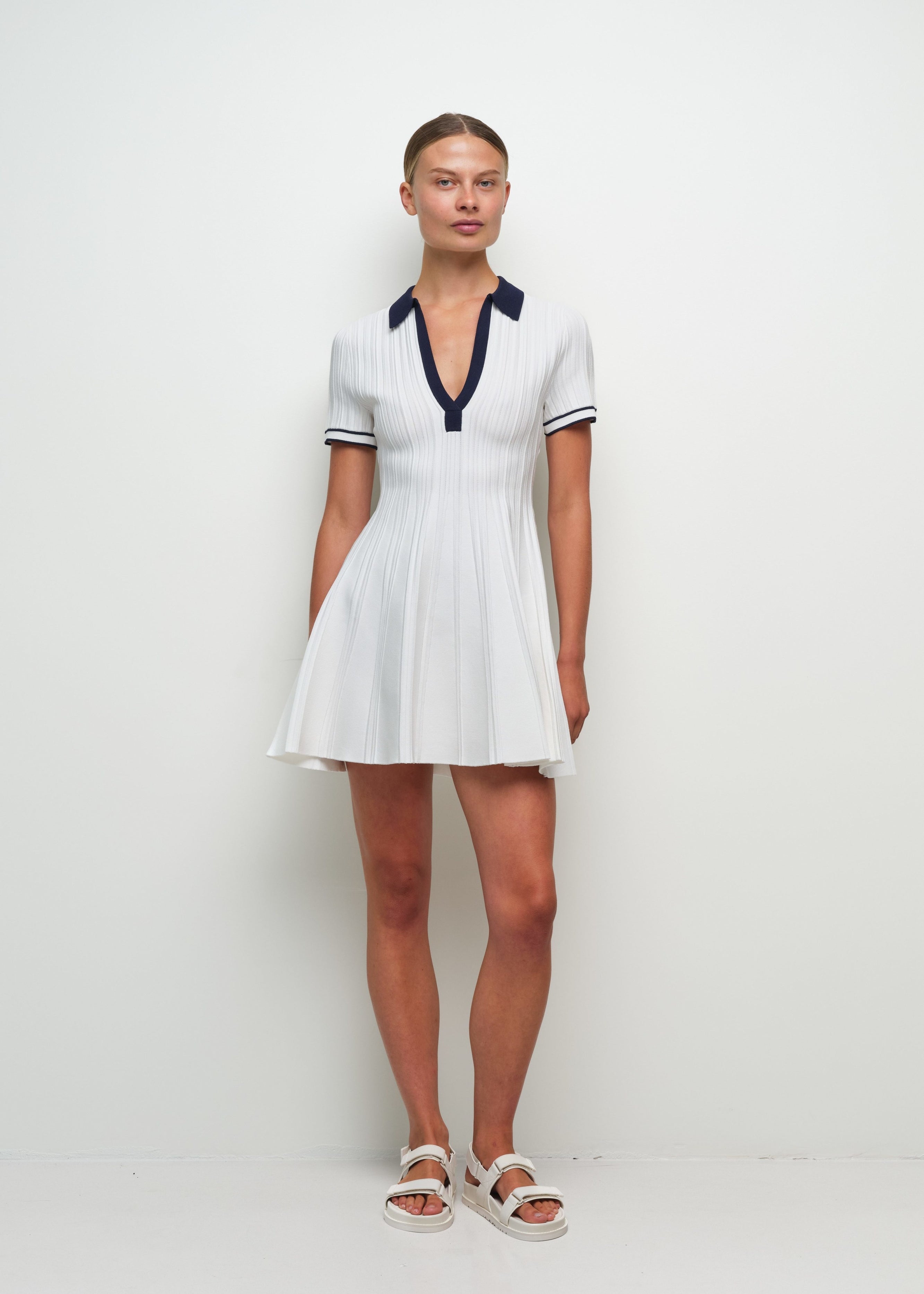SIMKHAI - PAGE KNIT POLO MINI DRESS - Ivory Sunni Spencer, Aprs Sea SIMKHAI - PAGE KNIT POLO MINI DRESS - Ivory Sunni Spencer, Aprs Sea