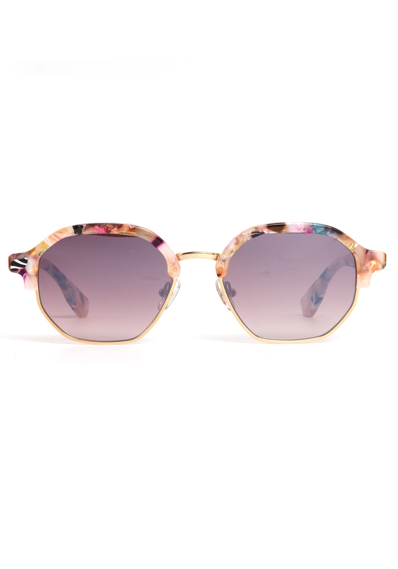 rainbow tortoise frame purple lens sunglasses